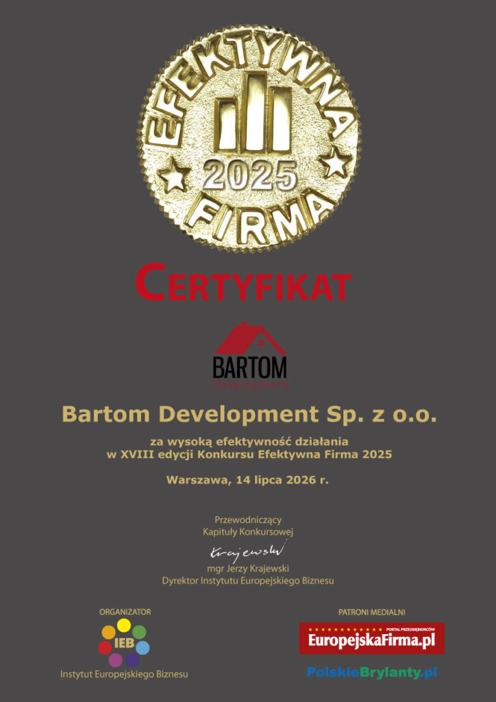 Certyfikat dla Bartom - Efektywna Firma 2025